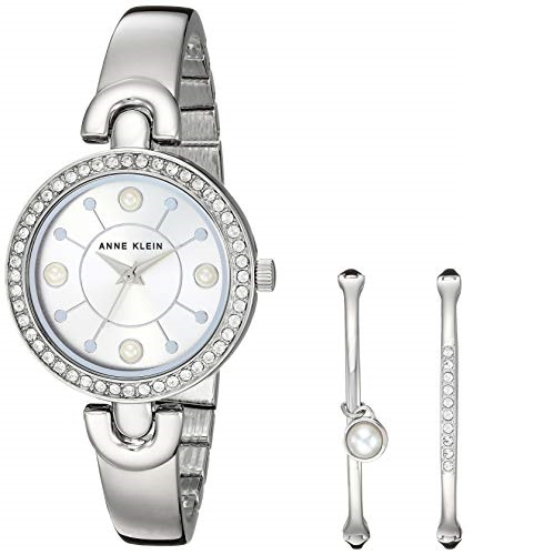 Anne Klein Women's Swarovski Crystal Accented Silver-Tone Watch and Bangle Set, AK/3288SVST, Only $49.99