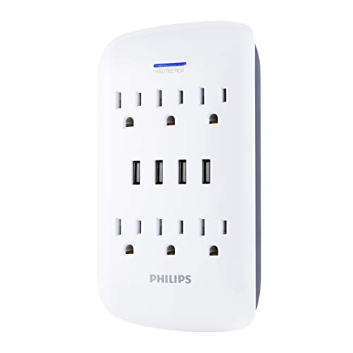 Philips 6-Outlet Surge Protector Wall Tap with USB Charging Station, 4 Ports, Power Adapter, White, SPP6463WG/37, Only $19.99
