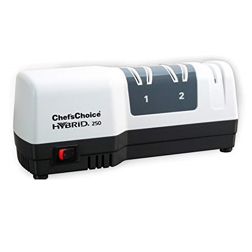 Chef'sChoice 250 Diamond Hone Hybrid Sharpener Combines Electric and Manual Sharpening for Straight and Serrated 20-degree Knives Uses Diamond Abrasives for Sharp Durable Edges, 3-Stage, Only $34.99