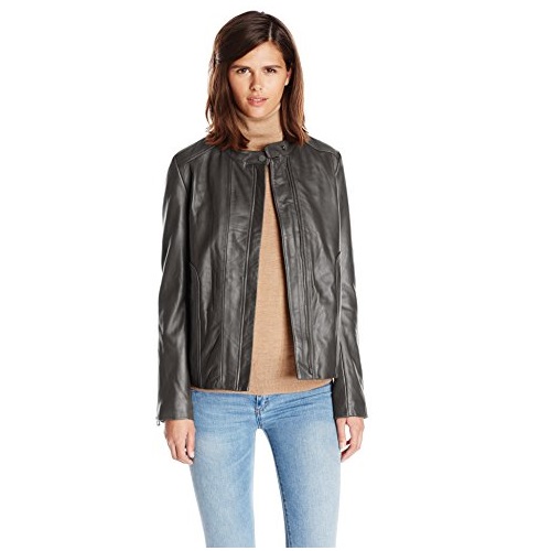 Tommy Hilfiger Women's Classic Leather Motorcycle Cross Jacket, Black, Large, Only $61.96