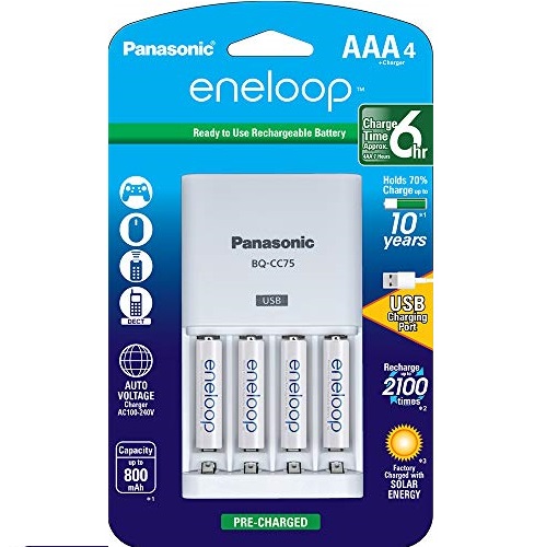 Panasonic K-KJ75M3A4BA Advanced Individual Battery Charger With USB Charging Port 4AAA eneloop 2100 Cycle Rechargeable Batteries, Only $20.85