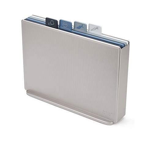 Joseph Joseph 60168 Index Plastic Cutting Board Set with Storage Case Color-Coded Dishwasher-Safe Non-Slip, Large, Silver/Sky $29.99