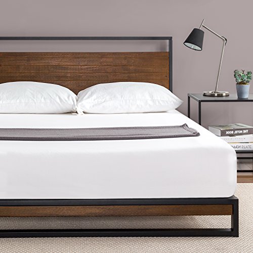Zinus Suzanne Metal and Wood Platform Bed with Headboard / Box Spring Optional / Wood Slat Support, Queen, Only $108.75