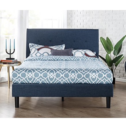 史低价！Zinus Omkaram 经典深蓝色床架，带床头板，Queen size，$119.00，免运费
