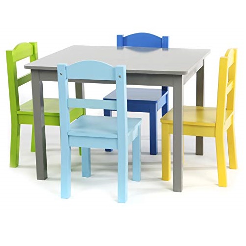 Tot Tutors TC451 Humble Crew, Grey/Blue/Green/Yellow Kids Wood Table and 4 Chairs Set, You Save $58.79(45%)