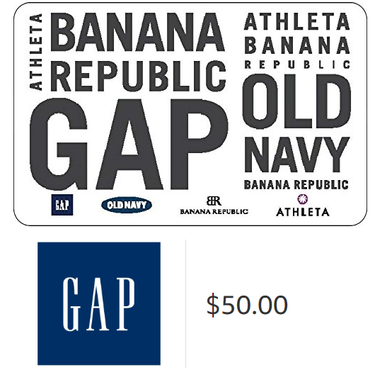 $50 Gap 电子礼卡，还可用于Old Navy、Banana Republic和Athleta 用折扣码后仅售 $40