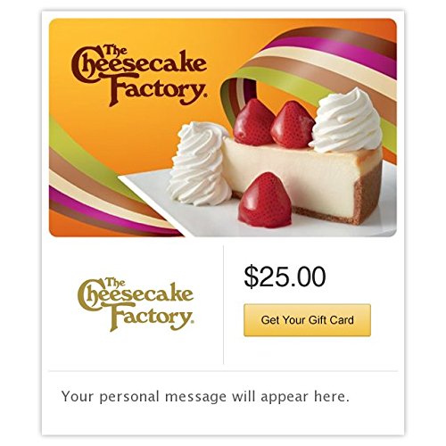 The Cheesecake Factory Fresh Strawberry Cheesecake Gift Cards  get a $10 Amazon promo credit when you buy $50 of select Cheesecake Factory Email Gift Cards