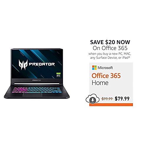 Acer Predator Triton 500 Thin & Light Gaming Laptop, Intel Core i7-9750H + Microsoft Office 365 Home with Auto-Renew, Only $1,578.99