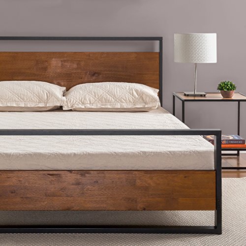 史低价！Zinus Ironline 钢木结构床架，包括床头板和脚板，King 尺码，原价$380.99，现仅售$154.35，免运费。