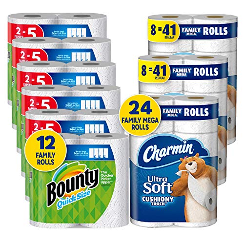Charmin Ultra Soft Cushiony Touch Toilet Paper, 24 Family Mega Rolls and Bounty Quick-Size Paper Towels,12 Family Rolls, Bundle, Only $49.85