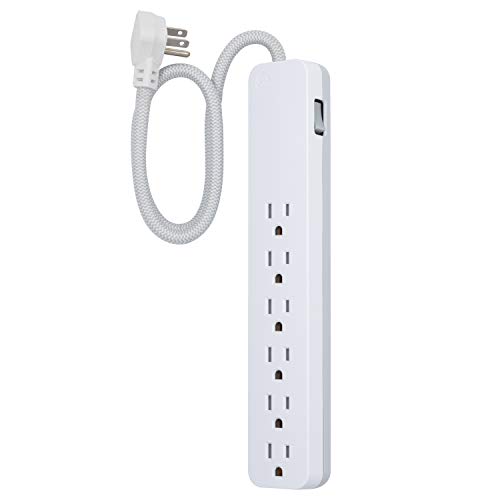 GE UltraPro 6 Outlet Surge Protector, 2 Ft Designer Braided Extension Cord, Flat Plug, Wall Mount, White, 45264, Only $8.17