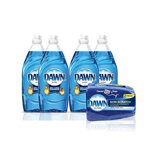 Dawn 洗碗液四瓶 (4x19oz) + 防刮清洁海绵 2块 套装，原价$17.99，现仅售$11.60 ，免运费。