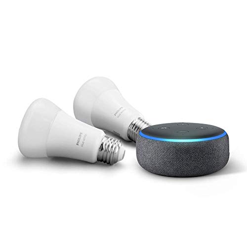 Echo Dot (3rd Gen) Charcoal Bundle with Philips Hue White 2-pack A19 Smart Bulbs, Bluetooth & Zigbee compatible (No Hub Required), Only $34.99, You Save $44.99(56%)