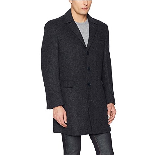 史低价！仅剩2件！Calvin Klein 卡尔文克莱因 CK 羊毛呢 修身中长款男式大衣外套，原价$395.00，现仅售$43.83，免运费！