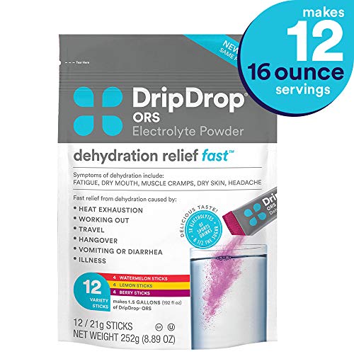 DripDrop ORS - Patented Electrolyte Powder for Dehydration Relief fast - For Heat Exhaustion, Hangover, Illness, Sweating & Travel Recovery, Variety Pack, 12Count, Only  $17.78