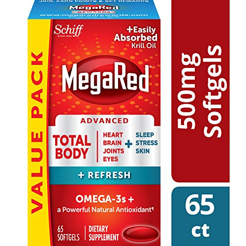 Omega-3 Blend Total Body + Refresh 500mg Softgels, MegaRed (65 count in a bottle), Easily Absorbed Krill Oil, To Support Your Heart, Joints, Brain & Eyes, Only $21.19