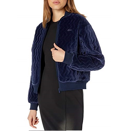 Lacoste Womens Long Sleeve Velvet Pique Bomber Jacket Only $81.38