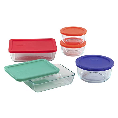Pyrex Simply Store Glass Food Set with Multi-Colored Lids (10-Piece) Meal Prep Containers, (New), Only $17.60