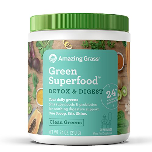 Amazing Grass Green Superfood Detox & Digest: Organic Plant Based Cleanse Powder with 1 Billion Probiotics, Greens and Wheat Grass, Clean Green Flavor, 30 Servings, Only $10.45