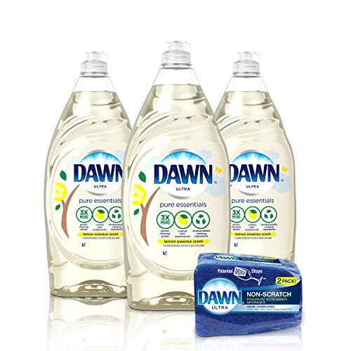 Dawn Pure Essentials Dishwashing Liquid Dish Soap (3x24oz) + Non-Scratch Sponge (2ct), Lemon Essence, 1 Set, Only $8.88
