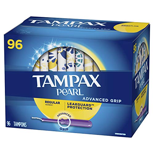 TAMPAX Pearl Advanced Grip Plastic Tampons Regular Unscented, 96 Count, Only $14.55, You Save $13.88(49%)