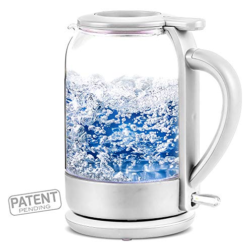 Ovente Electric Glass Hot Water Kettle 1.5 Liter with ProntoFill Technology The Easy Fill Solution, Heat-Tempered Borosilicate Glass,  1500 Watts Fast Heating Element, White (KG516W), Only $19.99