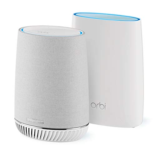NETGEAR Orbi Tri-band Whole Home Mesh WiFi System with Built-in Smart Speaker and 3Gbps Speed (RBK50V) - Router replacement covers up to 4,500 sq. ft. 1 router & 1 satellite/speaker, Only $215.11
