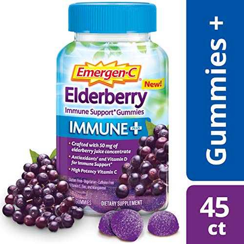 Emergen-C Immune+ Gummies (45 Count, Elderberry Flavor) Immune Support with 750mg Vitamin C, Plus Vitamin D and Zinc, Vegetarian, Caffeine Free, and Gluten Free Dietary Supplement, Only $8.18