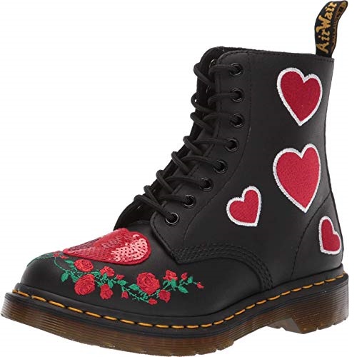 Dr. Martens Women's 1460 Pascal Hearts Leather Lace Up Boot Black, Only $99.99