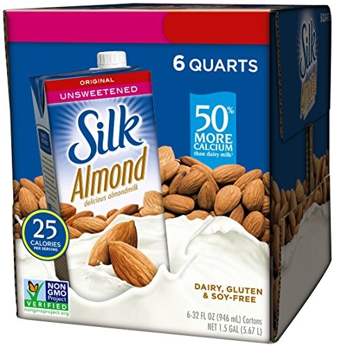 Silk Almond Milk Unsweetened Original 32 oz (Pack of 6) Shelf Stable, Unsweetened, Unflavored Dairy-Alternative Milk, Organic, Individually Packaged, Only $9.11