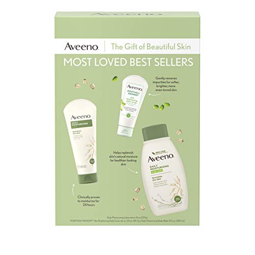 Aveeno Most Loved Best Sellers Skincare Set with Daily Moisturizing Body Wash, Positively Radiant Brightening Daily Scrub, and Daily Moisturizing Lotion, Gift Set for Women, 3 items, Only $8.93