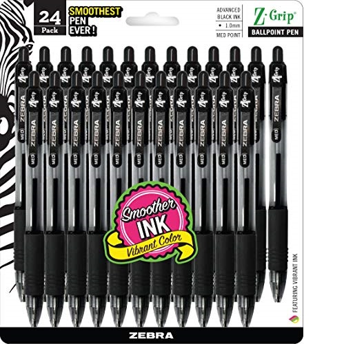 Zebra Pen Z-Grip Retractable Ballpoint Pen, Medium Point, 1.0mm, Black Ink, 24 Pack (Packaging may vary), Only $5.69, You Save $7.80(58%)