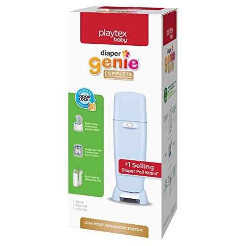 Playtex Diaper Genie Complete Diaper Pail, Fully Assembled, with Odor Lock Technology, Includes 1 Pail and 1 Refill, Blue $31.99