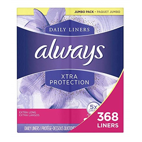 Always Xtra Protection Dailies Feminine Panty Liners for Women, Extra Long, 368 Count, Unscented (92 Count, Pack of 4 - 368 Count Total), Only $25.54