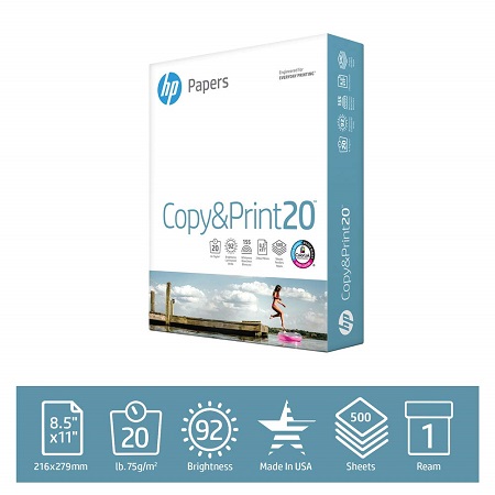 HP Printer Paper Copy&Print 20lb, 8.5 x 11, 1 Ream, 500 Total Sheets, 92 Bright, Acid Free, Engineered for HP Compatibility, 200060R, only $4.47