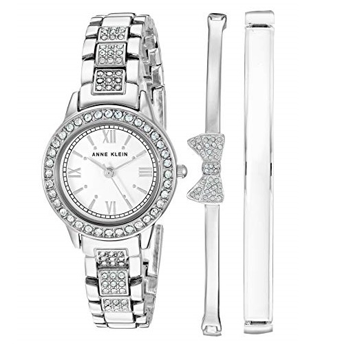 Anne Klein Women's Swarovski Crystal Accented Bracelet Watch and Bangle Set, AK/3334WTST, Only $49.99