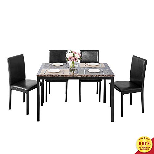 Romatlink 5-Piece Dining Table Set Marble Top Counter Height with 4 PU Leather Stools, Perfect for Kitchen, Breakfast Nook, Bar, Living Room,Dining Table Set,Gray, Only $139.00