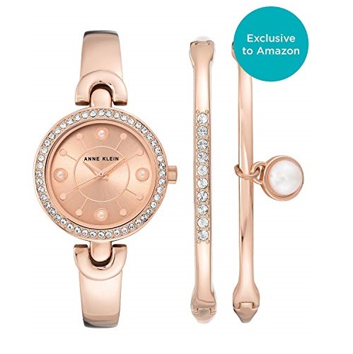 超贊！史低價！Anne Klein 施華洛世奇水晶超美腕錶套裝，原價$150.00，現僅售$42.99 ，免運費。2色同價！