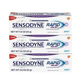 Sensodyne Rapid Relief Toothpaste for Sensitive Teeth and Cavity Prevention, Mint, Travel Size 0.8 Ounces (23g) - Pack of 3 $6.98