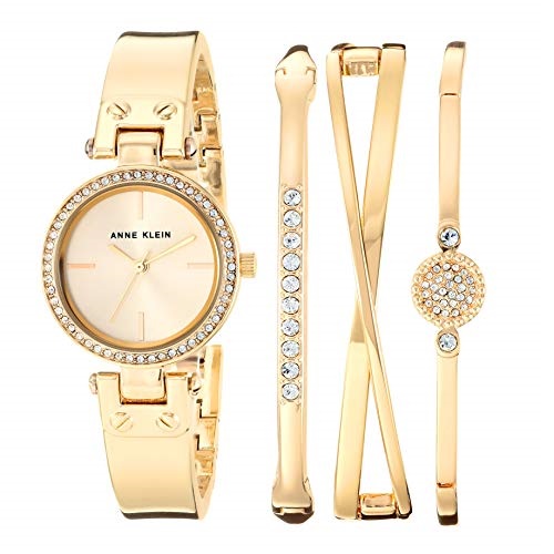 Anne Klein Women's Swarovski Crystal Accented Gold-Tone Watch and Bangle Set, AK/3368GBST, Only $44.14