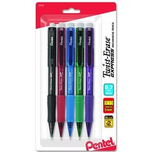 Pentel Twist-Erase Express Automatic Pencil, 0.7mm, Medium Line, Assorted Fashion Colors, 5 Pack (QE417FBP5M) $3.73
