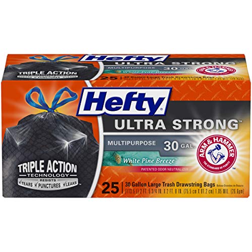 Hefty White Pine Breeze Ultra Strong Large Trash Bags (Multipurpose, Pine, Drawstring, 30 Gallon, 25 Count)(Black), Only $6.82
