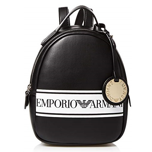 Emporio Armani Designer Mini Fashion Backpack with Logo Stripe, Black/White, Only $78.60