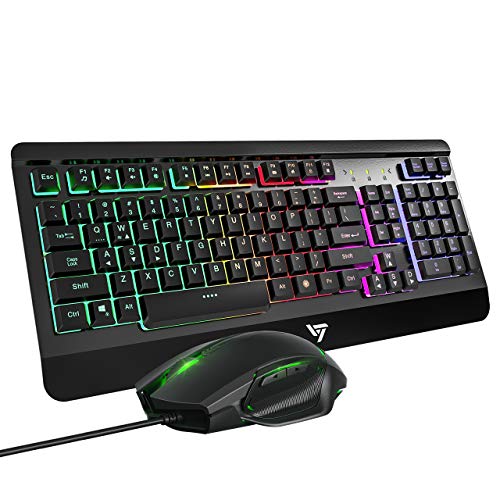 VicTsing Gaming Keyboard Mouse Combo, Ultra-Slim Rainbow LED Backlit Keyboard with Ergonomic Wrist Rest, Programmable 6 Button Mouse for Windows PC Gamer, Spill-Resistant Design - Black, Only $19.99
