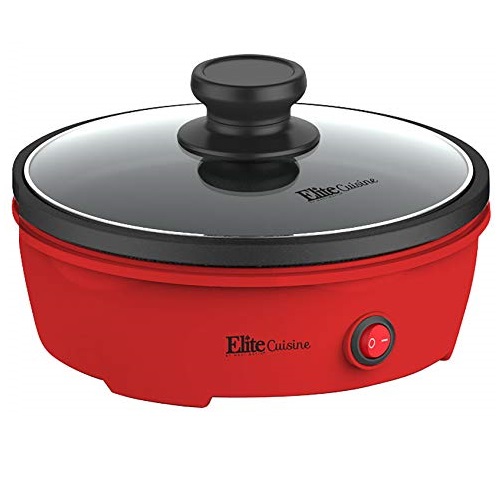 Elite Cuisine EGL-6101 Electric Personal Nonstick Stir Fry Griddle Pan Skillet with Tempered Glass Lid, Rapid Heat Up, High Temperature, On/Off Switch 8.5 inch, 650 Watts, Red, Only $14.96