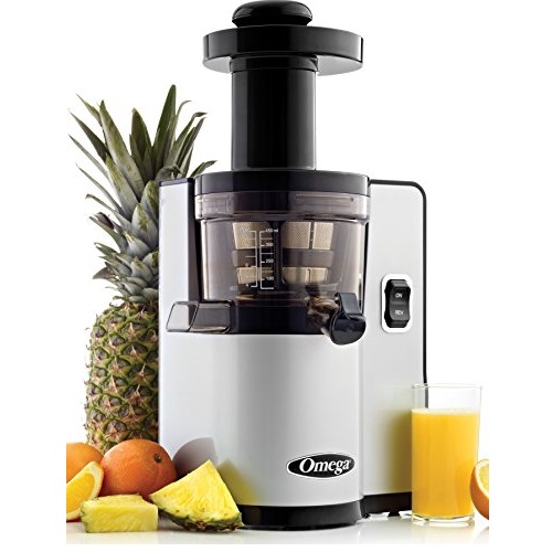 Omega VSJ843QS Vertical Slow Masticating Juicer Makes Continuous Fresh Fruit and Vegetable Juice at 43 Revolutions per Minute Features Compact Design Automatic Pulp Ejection, 150-Watt, Only $241.83