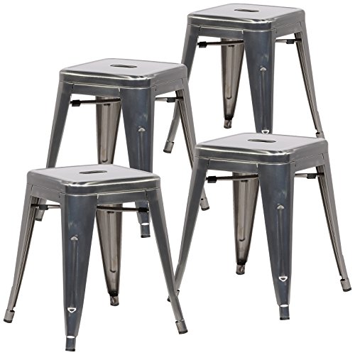 Poly and Bark Trattoria 18 Inch Metal Side Dining Chair and Bar Stool in Polished Gunmetal (Set of 4) $50.95