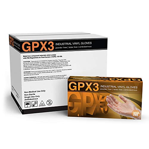 GPX3 Industrial Clear Vinyl Gloves - 3 mil, Latex Free, Powder Free, Disposable, Xlarge, GPX348100, Case of 1000 $41.33