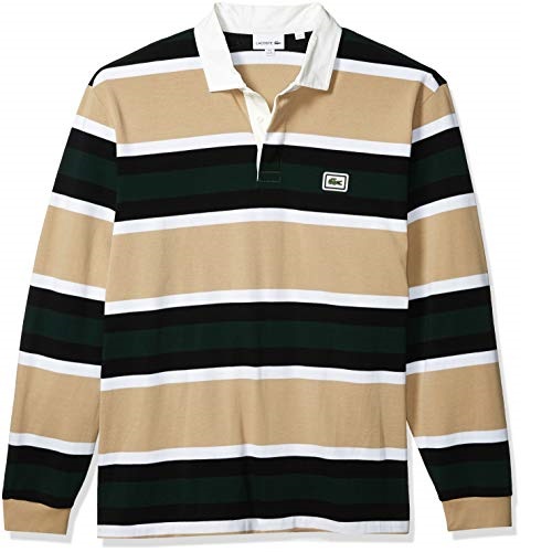 Lacoste Mens Long Sleeve Heavy Jersey Bold Stripe Rugby Polo Shirt, Only $54.31