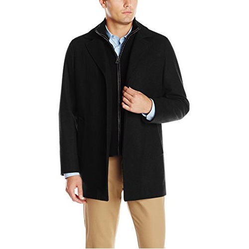 Cole Haan Men's Classic Melton Top Coat with Faux Leather Details, Only $48.93
